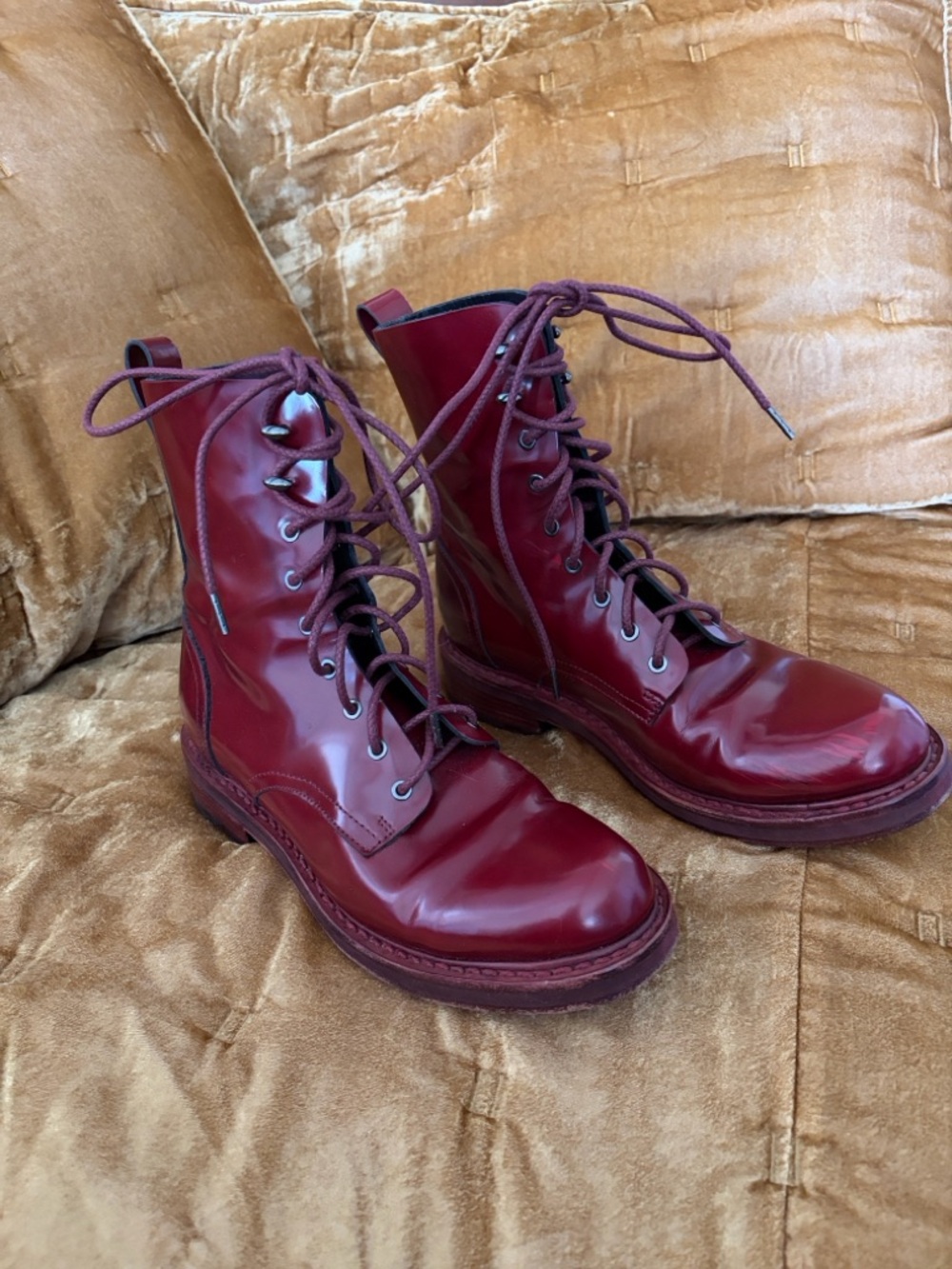 rag & bone Burgundy Leather Lace-Up Combat Boots